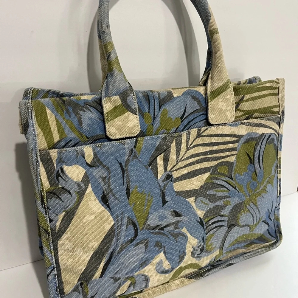 Unbranded canvas Tote Bag Womens‎ tan Green blue M/L Beach Overnight Extra Bag